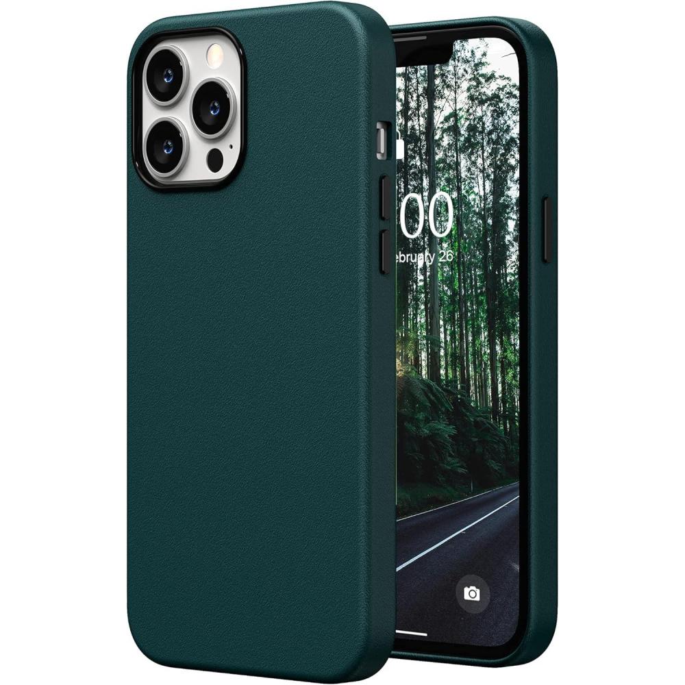 imageSURPHY Compatible with iPhone 13 Pro Max Case Premium Faux Leather Phone Case with Metallic Buttons ampamp Microfiber Lining for 13 Pro Max 67 inch 2021BrownTeal Green