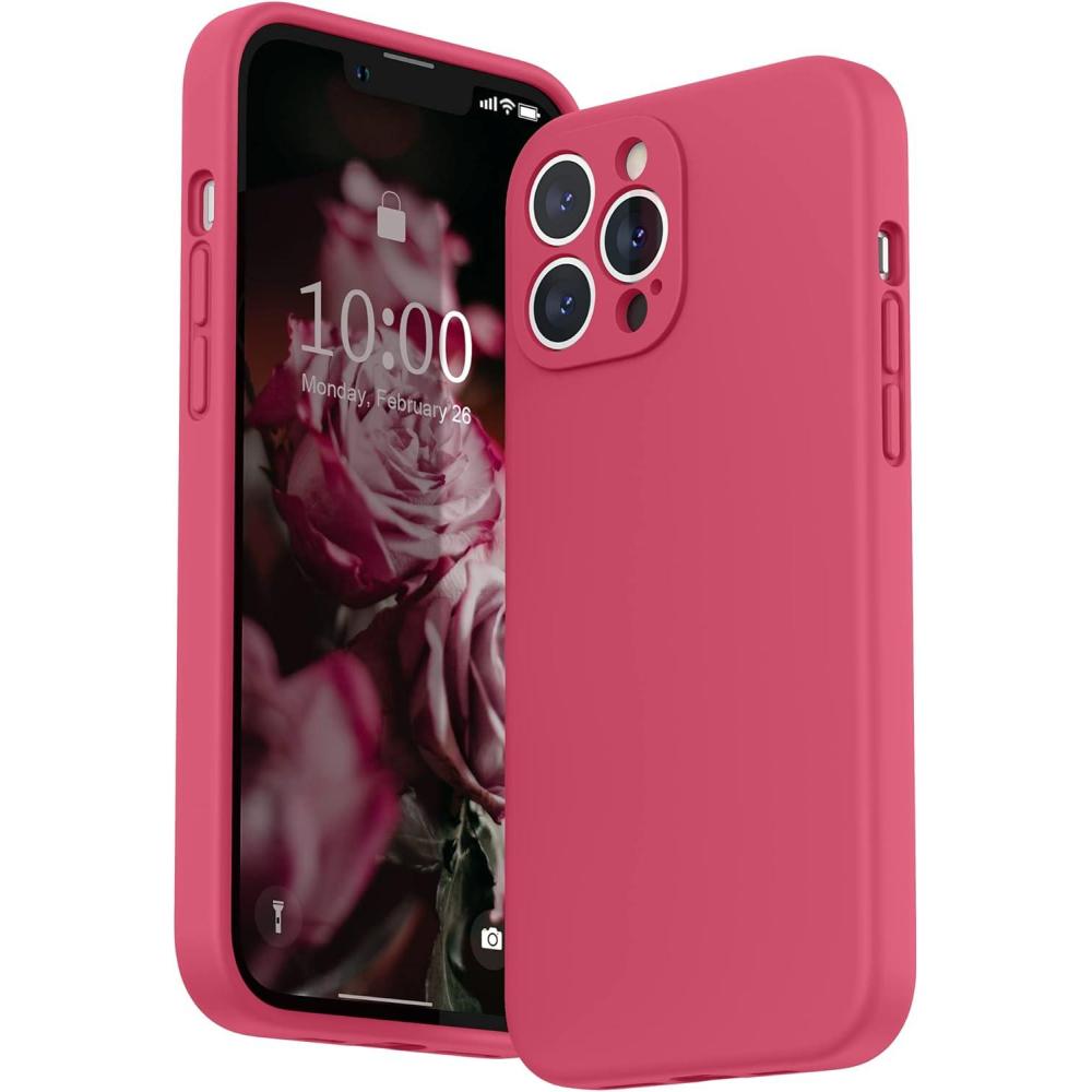 imageSURPHY Compatible with iPhone 13 Pro Max Case with Screen Protector Camera Protection Soft Microfiber Lining Liquid Silicone Phone Case 67 inch 2021 RedHibiscus