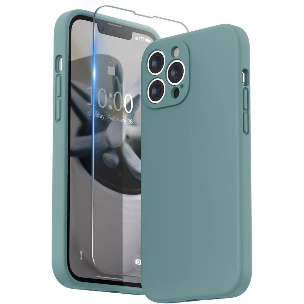 imageSURPHY Compatible with iPhone 13 Pro Max Case with Screen Protector Camera Protection Soft Microfiber Lining Liquid Silicone Phone Case 67 inch 2021 RedCactus Green