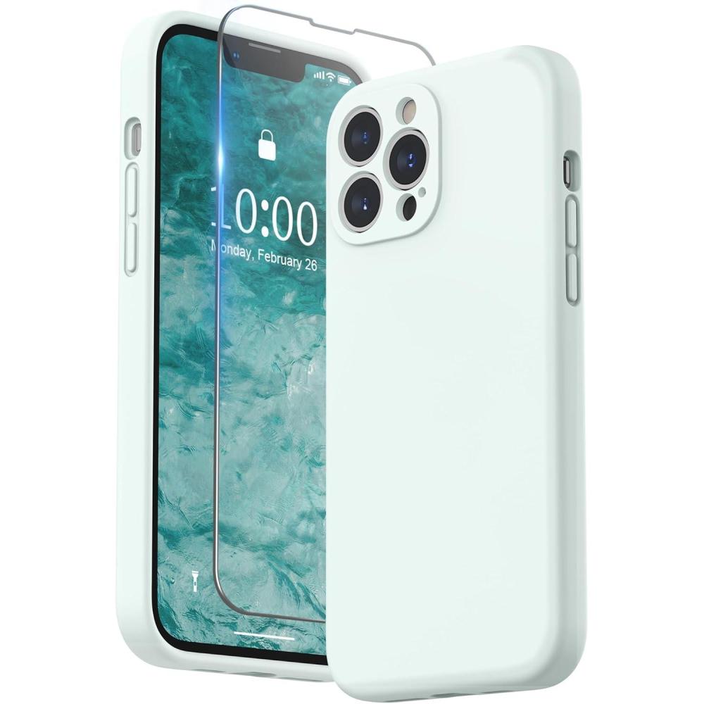 imageSURPHY Compatible with iPhone 13 Pro Max Case with Screen Protector Camera Protection  Soft Microfiber Lining Liquid Silicone Phone Case 67 inch 2021 RedSoft Mint