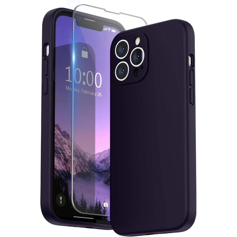 imageSURPHY Compatible with iPhone 13 Pro Max Case with Screen Protector Camera Protection  Soft Microfiber Lining Liquid Silicone Phone Case 67 inch 2021 RedMidnight Purple