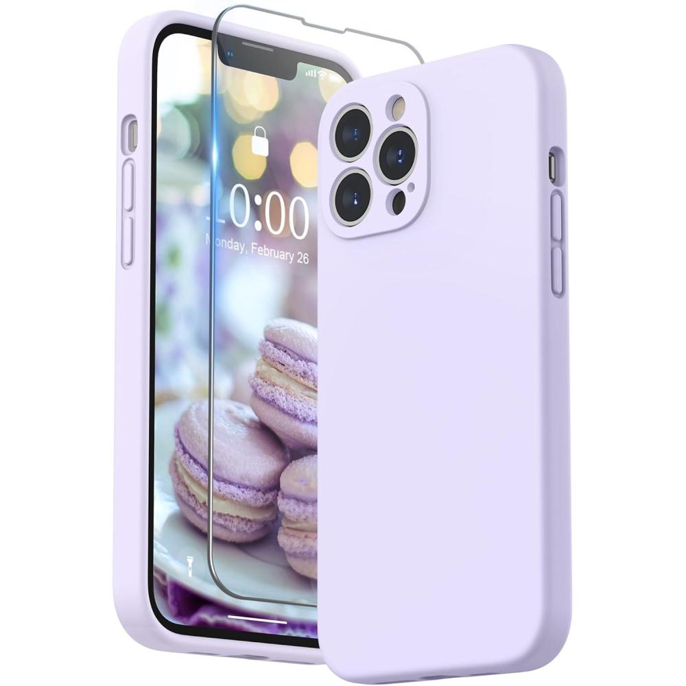 imageSURPHY Compatible with iPhone 13 Pro Max Case with Screen Protector Camera Protection Soft Microfiber Lining Liquid Silicone Phone Case 67 inch 2021 RedLight Lavender
