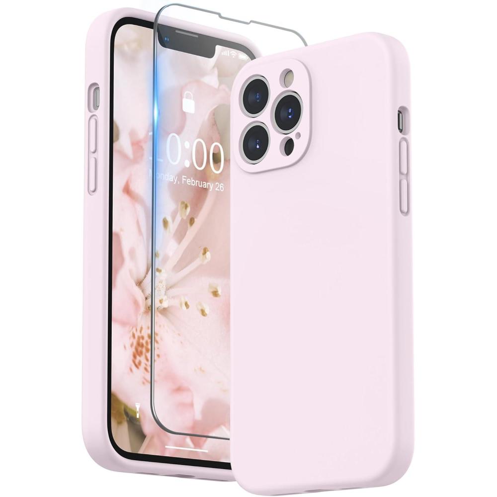 imageSURPHY Compatible with iPhone 13 Pro Max Case with Screen Protector Camera Protection  Soft Microfiber Lining Liquid Silicone Phone Case 67 inch 2021 RedChalk Pink