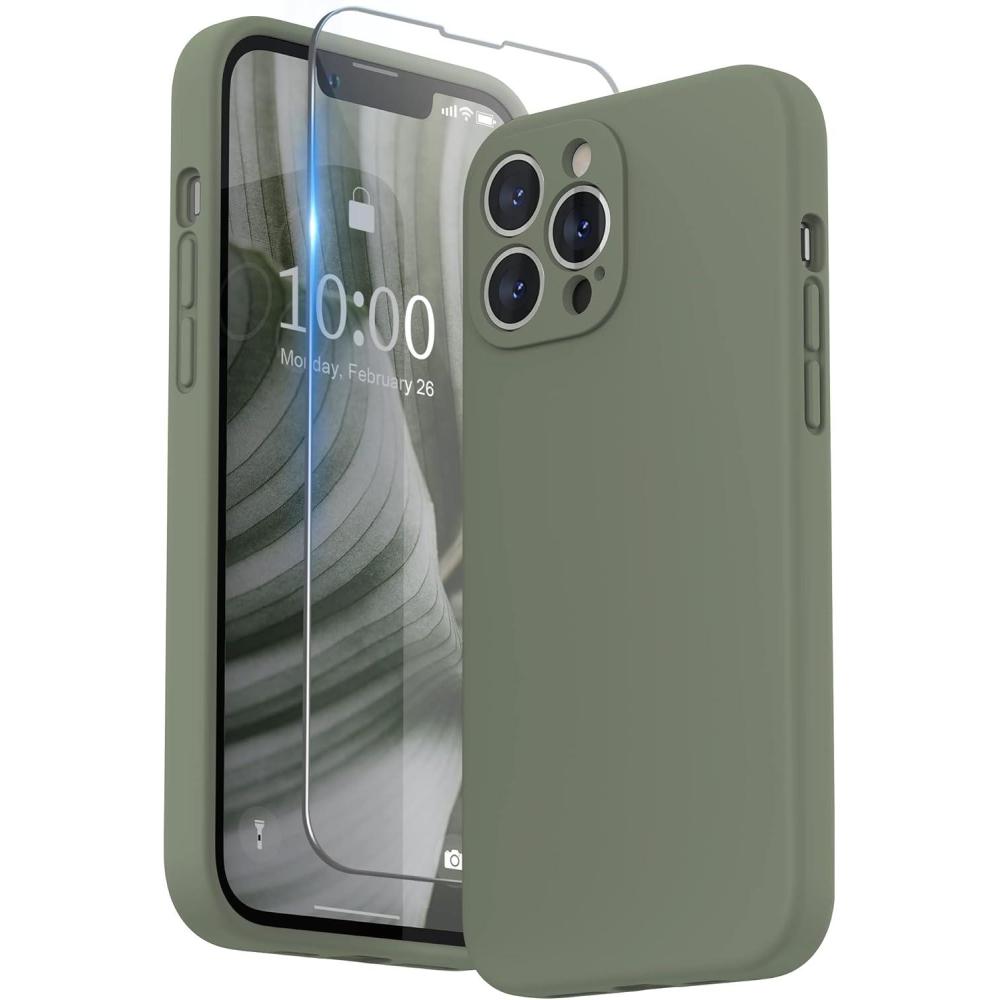 imageSURPHY Compatible with iPhone 13 Pro Max Case with Screen Protector Camera Protection Soft Microfiber Lining Liquid Silicone Phone Case 67 inch 2021 RedOlive