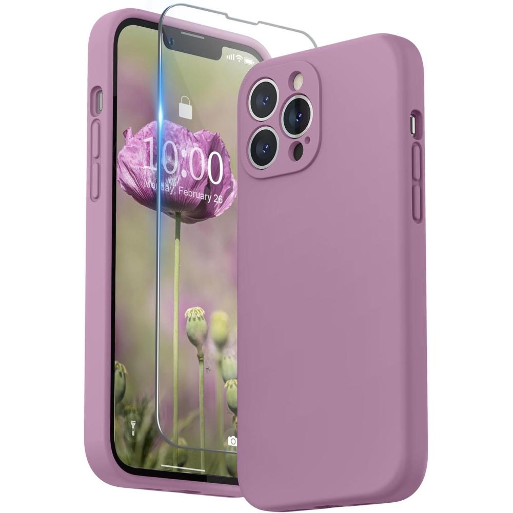 imageSURPHY Compatible with iPhone 13 Pro Max Case with Screen Protector Camera Protection  Soft Microfiber Lining Liquid Silicone Phone Case 67 inch 2021 RedLilac Purple