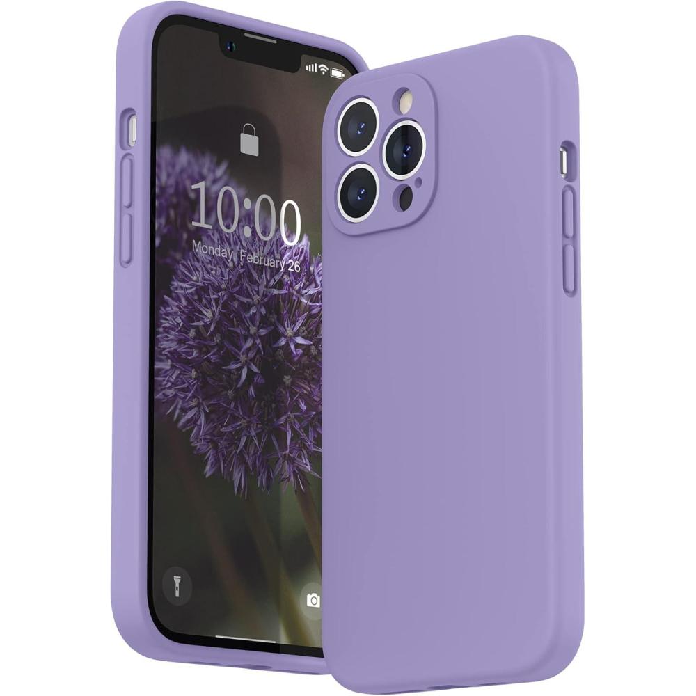 imageSURPHY Compatible with iPhone 13 Pro Max Case with Screen Protector Camera Protection  Soft Microfiber Lining Liquid Silicone Phone Case 67 inch 2021 RedLight Purple