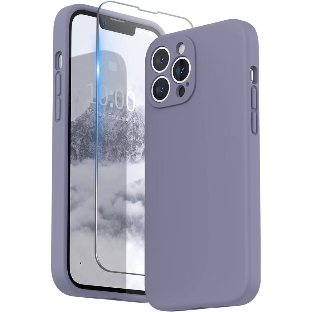 imageSURPHY Compatible with iPhone 13 Pro Max Case with Screen Protector Camera Protection Soft Microfiber Lining Liquid Silicone Phone Case 67 inch 2021 RedLavender Gray