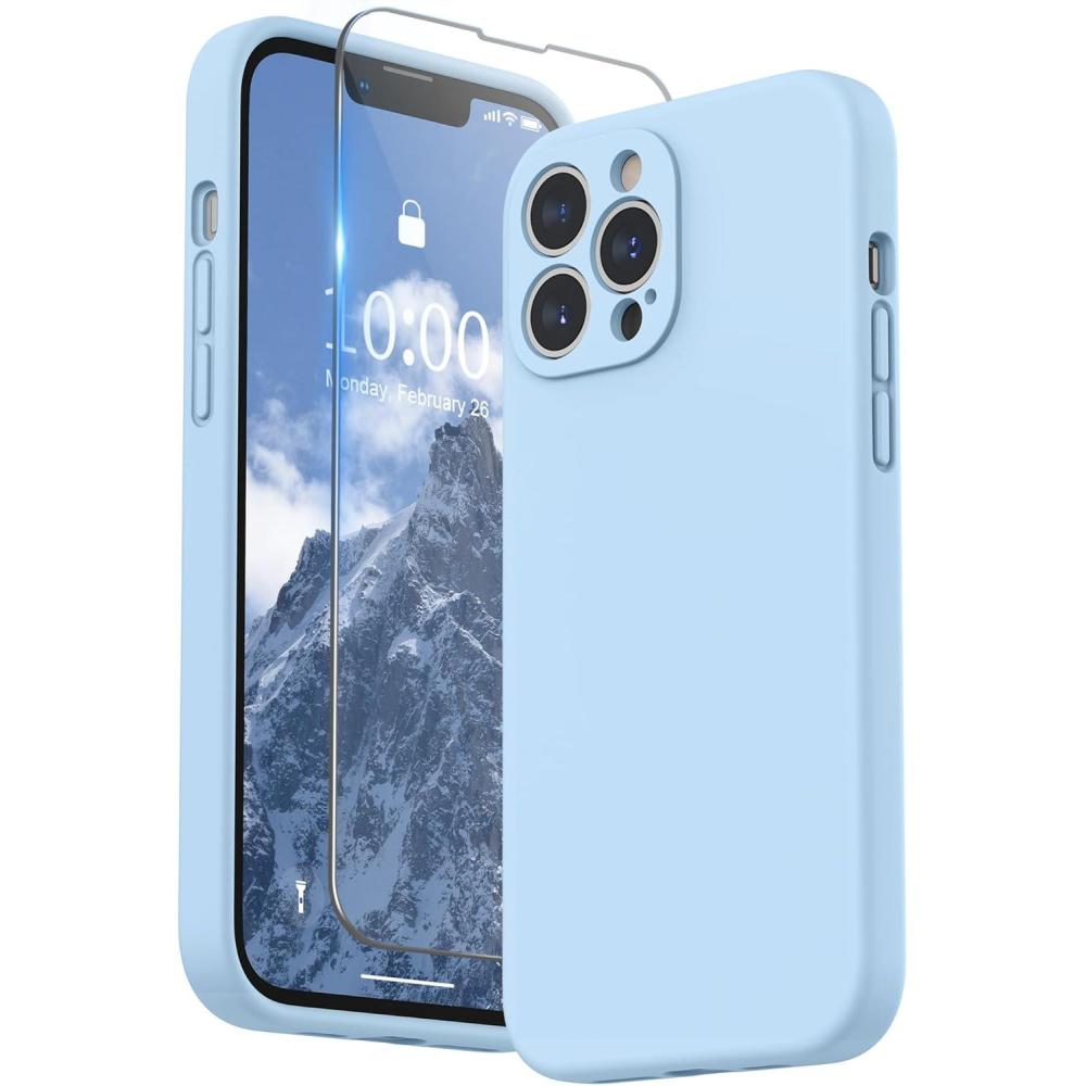 imageSURPHY Compatible with iPhone 13 Pro Max Case with Screen Protector Camera Protection Soft Microfiber Lining Liquid Silicone Phone Case 67 inch 2021 RedLight Blue
