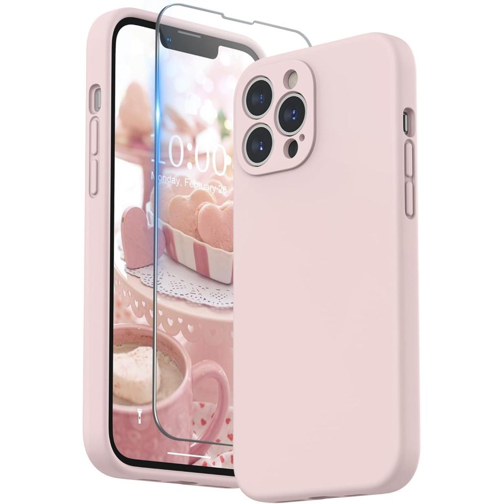 imageSURPHY Compatible with iPhone 13 Pro Max Case with Screen Protector Camera Protection  Soft Microfiber Lining Liquid Silicone Phone Case 67 inch 2021 RedPink Sand