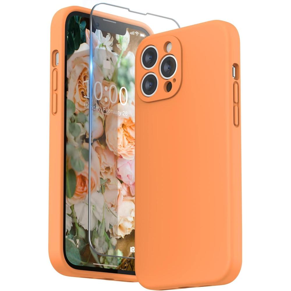 imageSURPHY Compatible with iPhone 13 Pro Max Case with Screen Protector Camera Protection  Soft Microfiber Lining Liquid Silicone Phone Case 67 inch 2021 RedMarigold Orange