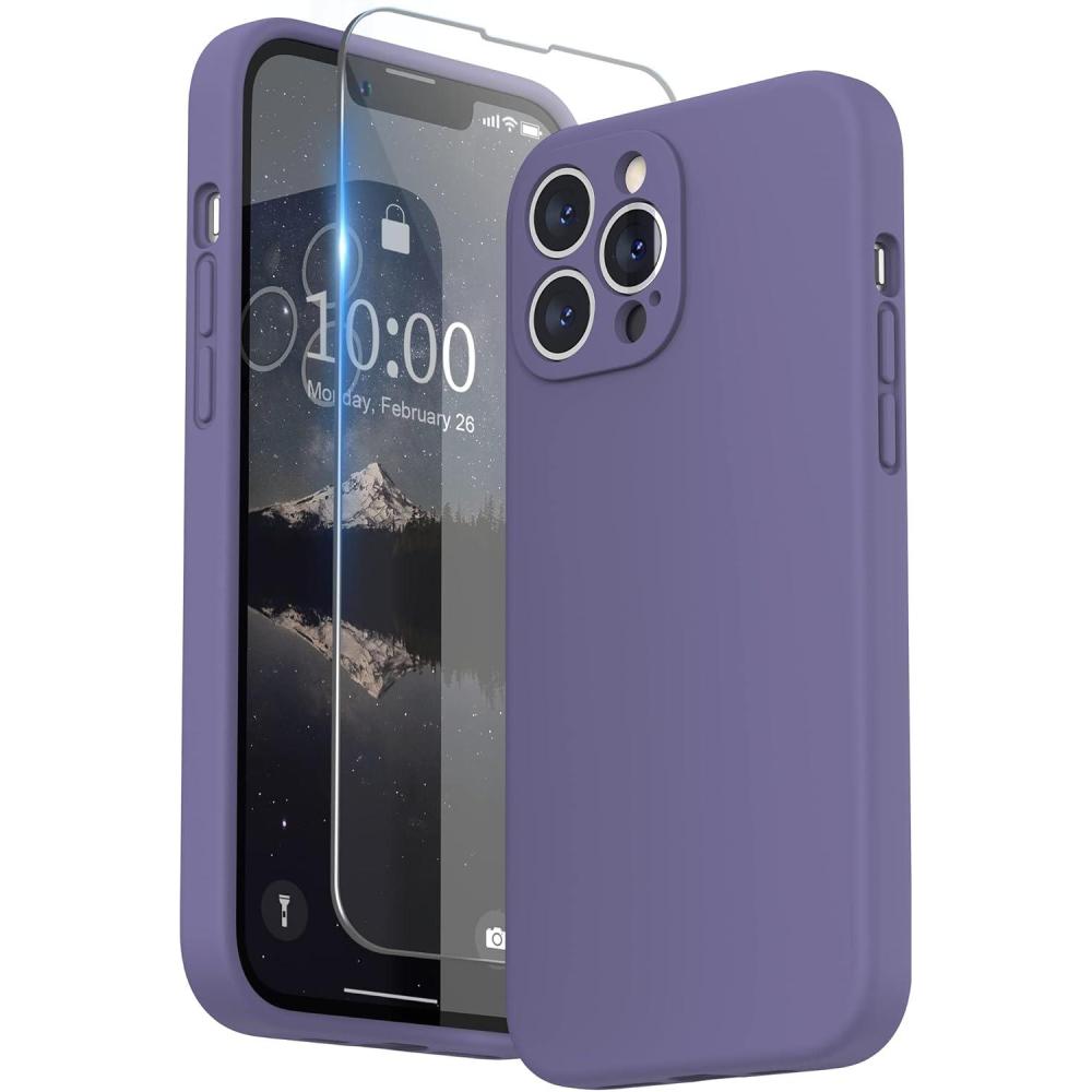imageSURPHY Compatible with iPhone 13 Pro Max Case with Screen Protector Camera Protection Soft Microfiber Lining Liquid Silicone Phone Case 67 inch 2021 RedIris Purple