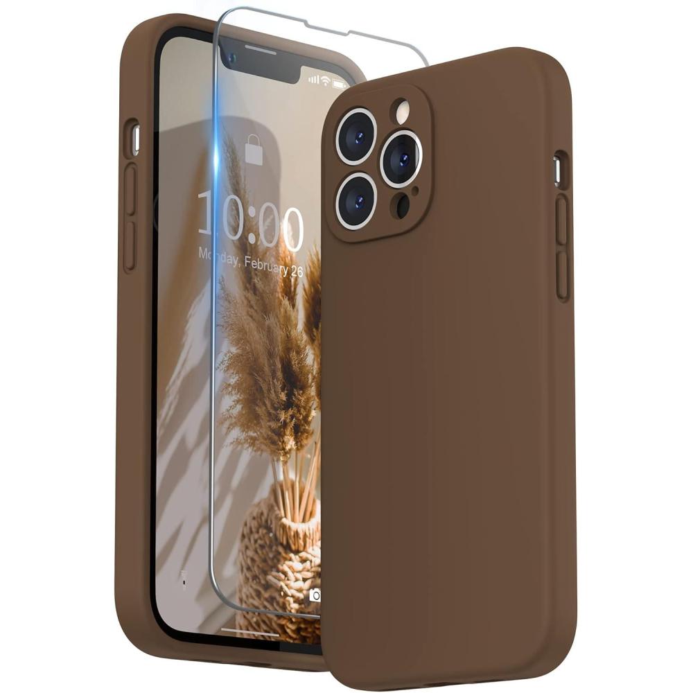 imageSURPHY Compatible with iPhone 13 Pro Max Case with Screen Protector Camera Protection Soft Microfiber Lining Liquid Silicone Phone Case 67 inch 2021 RedBrown