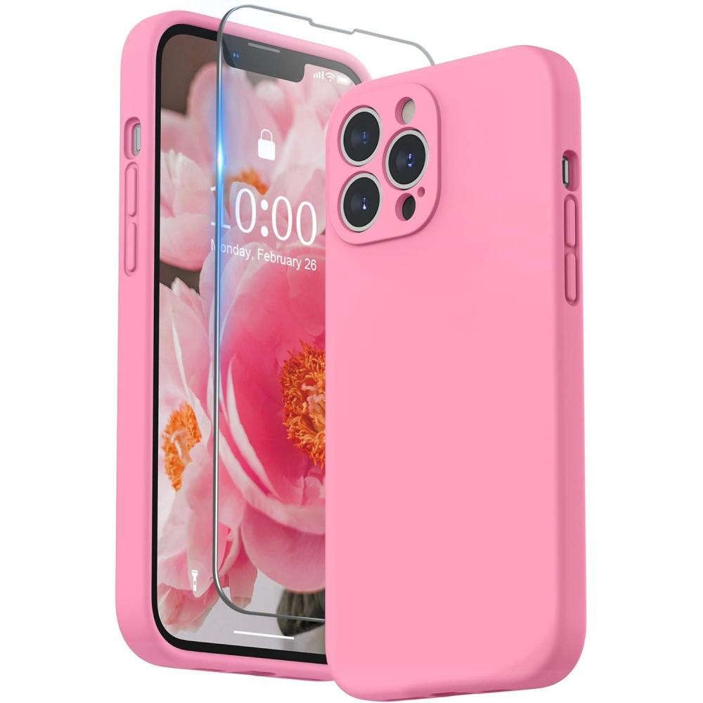 imageSURPHY Compatible with iPhone 13 Pro Max Case with Screen Protector Camera Protection  Soft Microfiber Lining Liquid Silicone Phone Case 67 inch 2021 RedPink