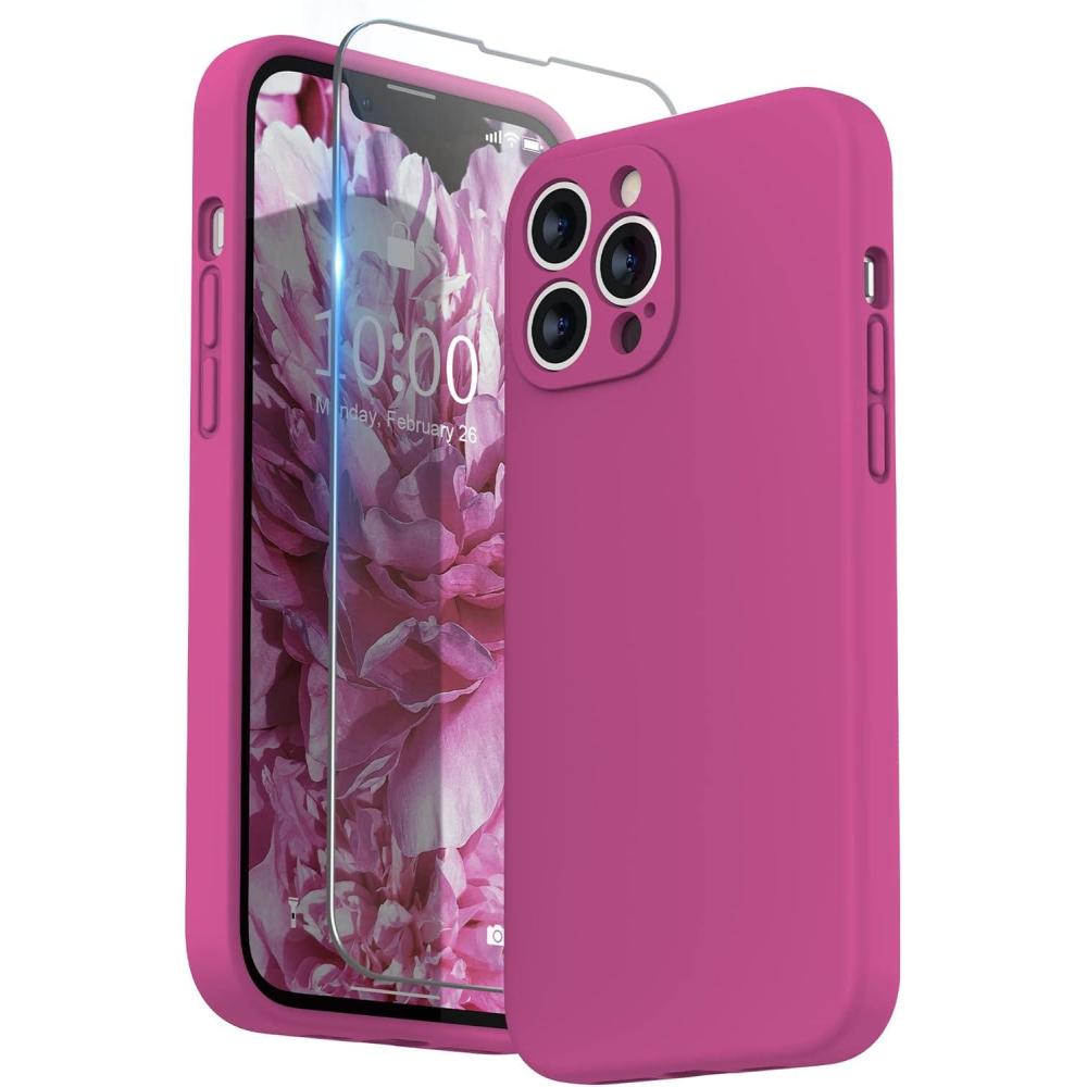 imageSURPHY Compatible with iPhone 13 Pro Max Case with Screen Protector Camera Protection  Soft Microfiber Lining Liquid Silicone Phone Case 67 inch 2021 RedHot Pink