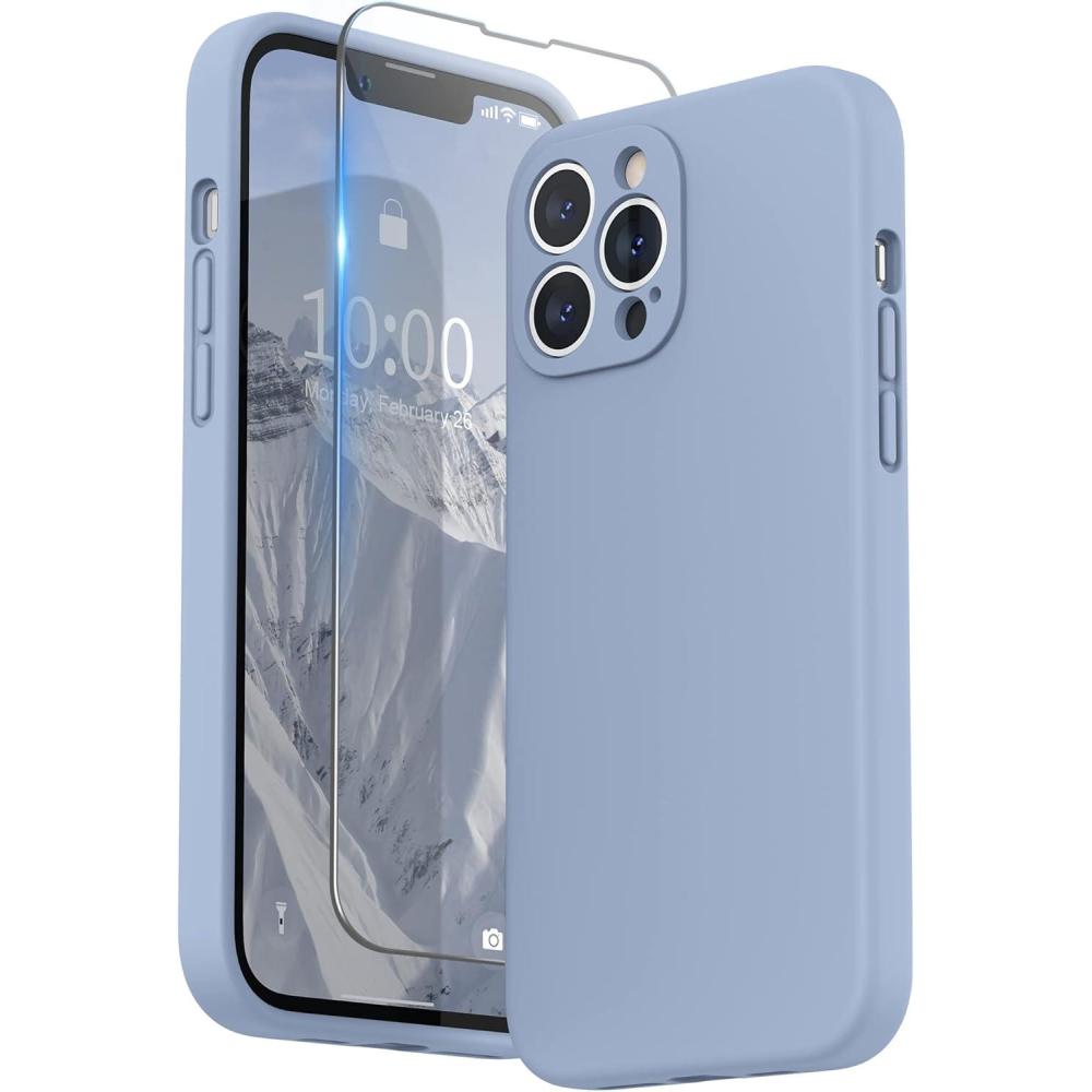 imageSURPHY Compatible with iPhone 13 Pro Max Case with Screen Protector Camera Protection Soft Microfiber Lining Liquid Silicone Phone Case 67 inch 2021 RedSierra Blue