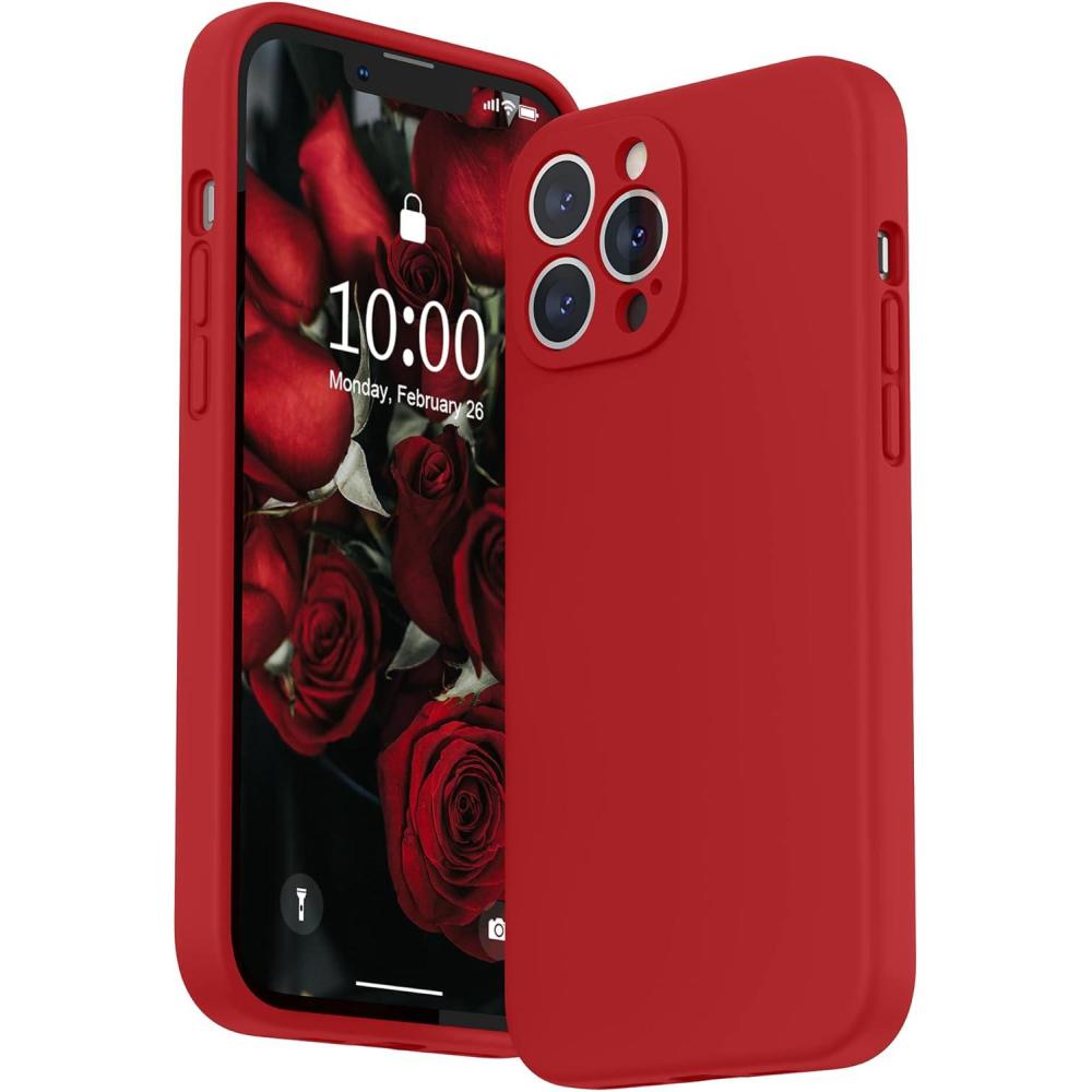 imageSURPHY Compatible with iPhone 13 Pro Max Case with Screen Protector Camera Protection  Soft Microfiber Lining Liquid Silicone Phone Case 67 inch 2021 RedRed