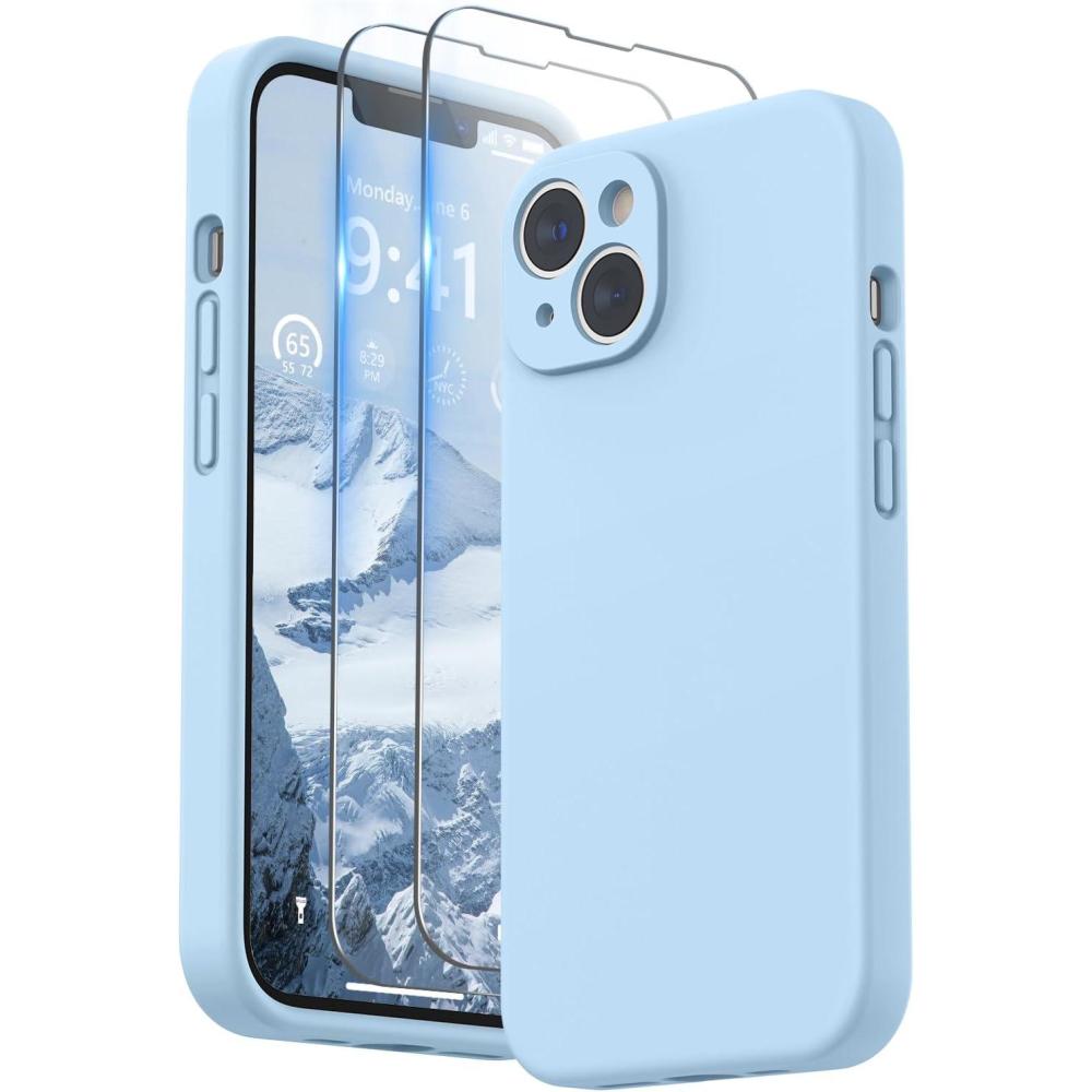 imageSURPHY Compatible with iPhone 14 Case with Screen Protector Camera Protection ampamp Soft Microfiber Lining Liquid Silicone Phone Case 61 inch 2022 RedLight Blue