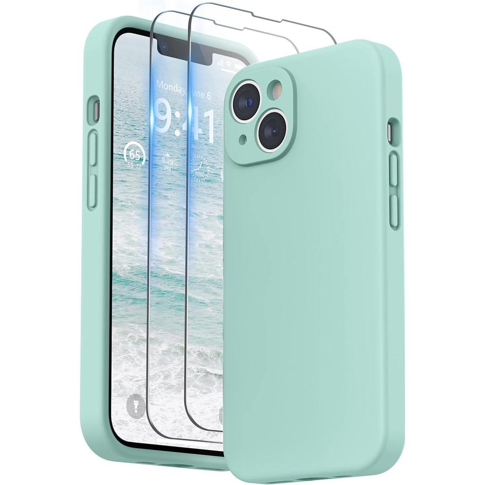 imageSURPHY Compatible with iPhone 14 Case with Screen Protector Camera Protection ampamp Soft Microfiber Lining Liquid Silicone Phone Case 61 inch 2022 RedMint Green