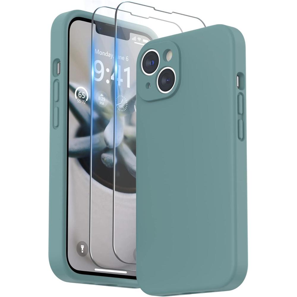 imageSURPHY Compatible with iPhone 14 Case with Screen Protector Camera Protection ampamp Soft Microfiber Lining Liquid Silicone Phone Case 61 inch 2022 RedCactus Green