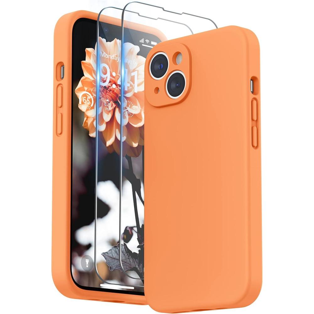 imageSURPHY Compatible with iPhone 14 Case with Screen Protector Camera Protection ampamp Soft Microfiber Lining Liquid Silicone Phone Case 61 inch 2022 RedMarigold Orange
