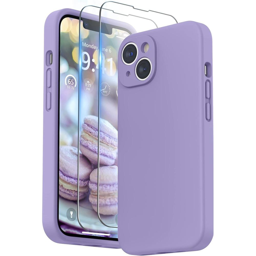 imageSURPHY Compatible with iPhone 14 Case with Screen Protector Camera Protection ampamp Soft Microfiber Lining Liquid Silicone Phone Case 61 inch 2022 RedLight Purple