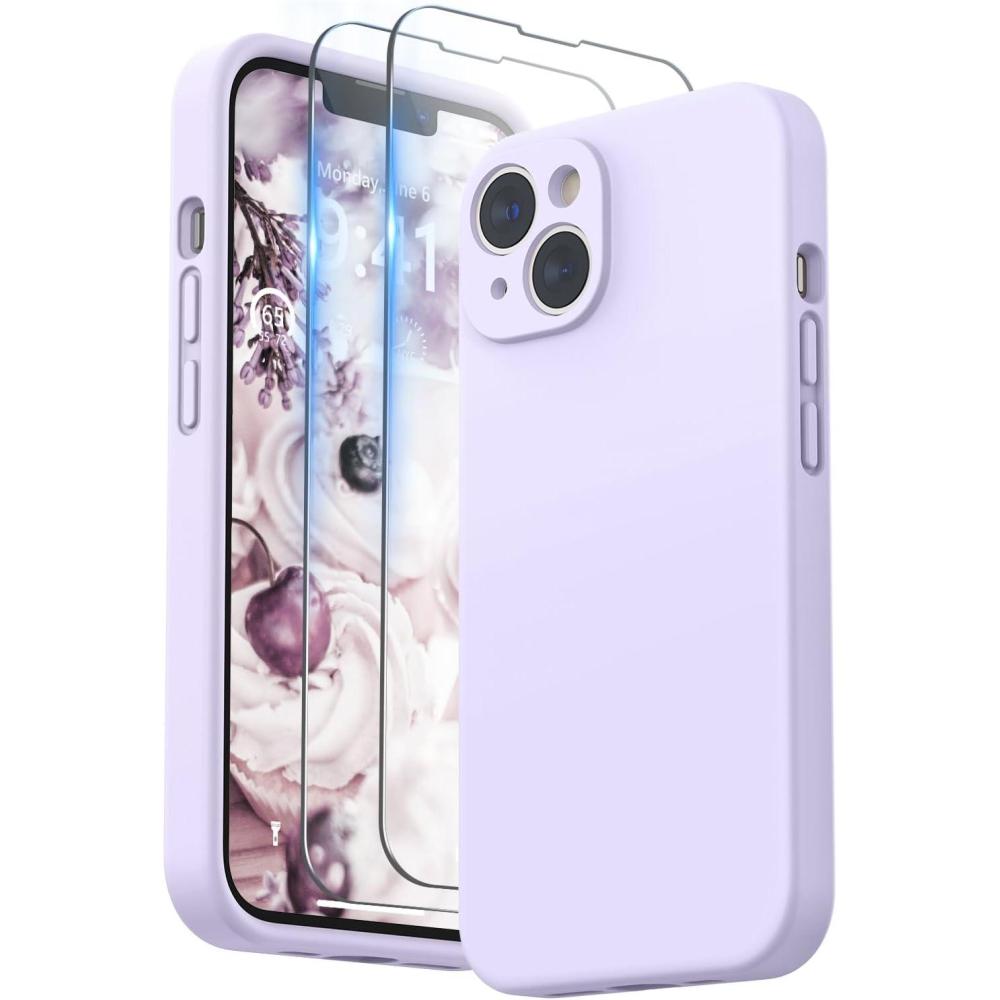 imageSURPHY Compatible with iPhone 14 Case with Screen Protector Camera Protection ampamp Soft Microfiber Lining Liquid Silicone Phone Case 61 inch 2022 RedLilac