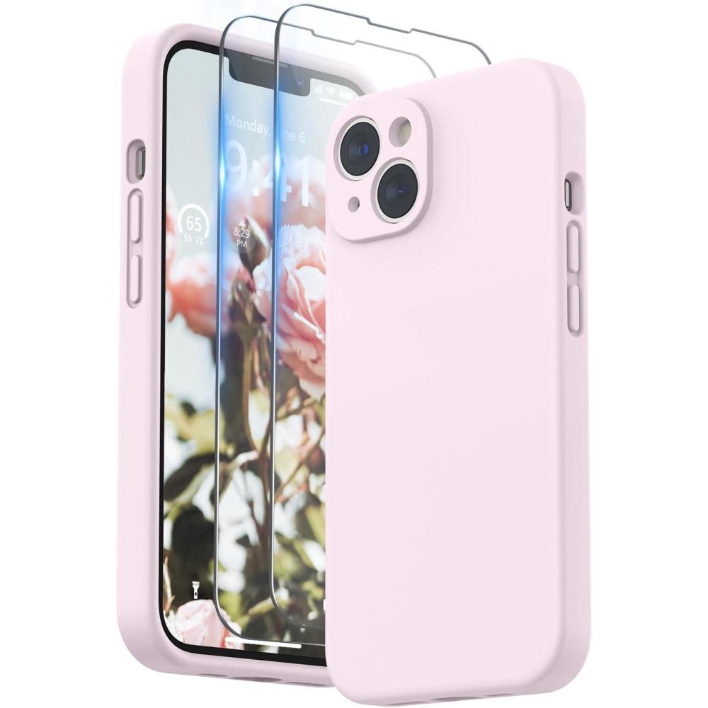 imageSURPHY Compatible with iPhone 14 Case with Screen Protector Camera Protection ampamp Soft Microfiber Lining Liquid Silicone Phone Case 61 inch 2022 RedChalk Pink