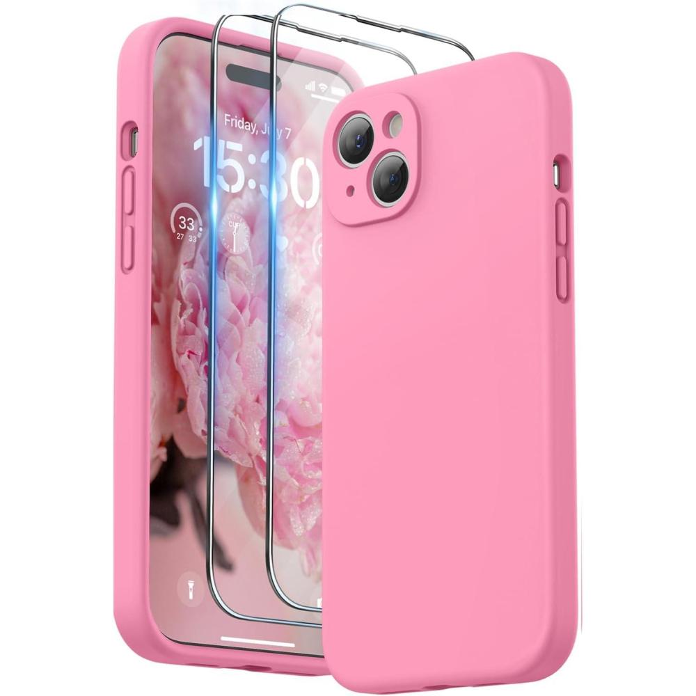 imageSURPHY Compatible with iPhone 14 Case with Screen Protector Camera Protection ampamp Soft Microfiber Lining Liquid Silicone Phone Case 61 inch 2022 RedPink