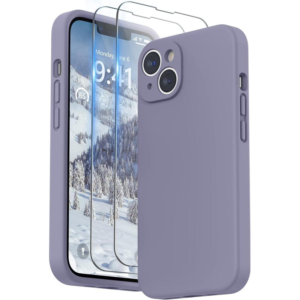imageSURPHY Compatible with iPhone 14 Case with Screen Protector Camera Protection ampamp Soft Microfiber Lining Liquid Silicone Phone Case 61 inch 2022 RedLavender Gray