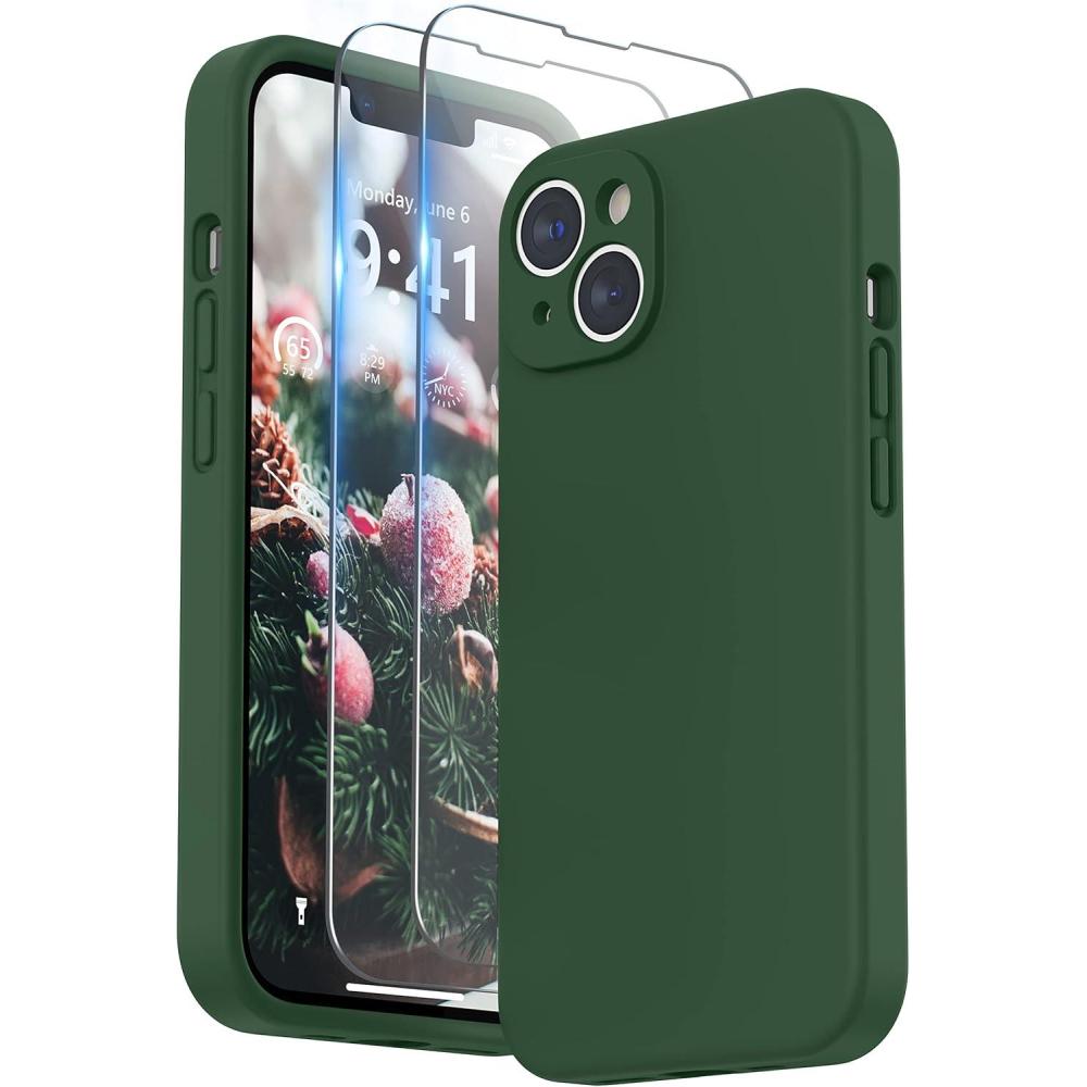 imageSURPHY Compatible with iPhone 14 Case with Screen Protector Camera Protection ampamp Soft Microfiber Lining Liquid Silicone Phone Case 61 inch 2022 RedClover Green