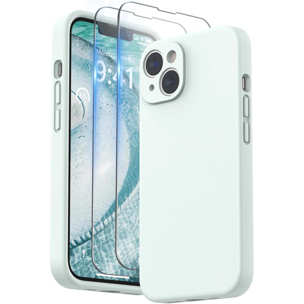 imageSURPHY Compatible with iPhone 14 Case with Screen Protector Camera Protection ampamp Soft Microfiber Lining Liquid Silicone Phone Case 61 inch 2022 RedSoft Mint