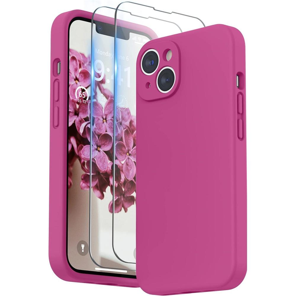 imageSURPHY Compatible with iPhone 14 Case with Screen Protector Camera Protection ampamp Soft Microfiber Lining Liquid Silicone Phone Case 61 inch 2022 RedHot Pink