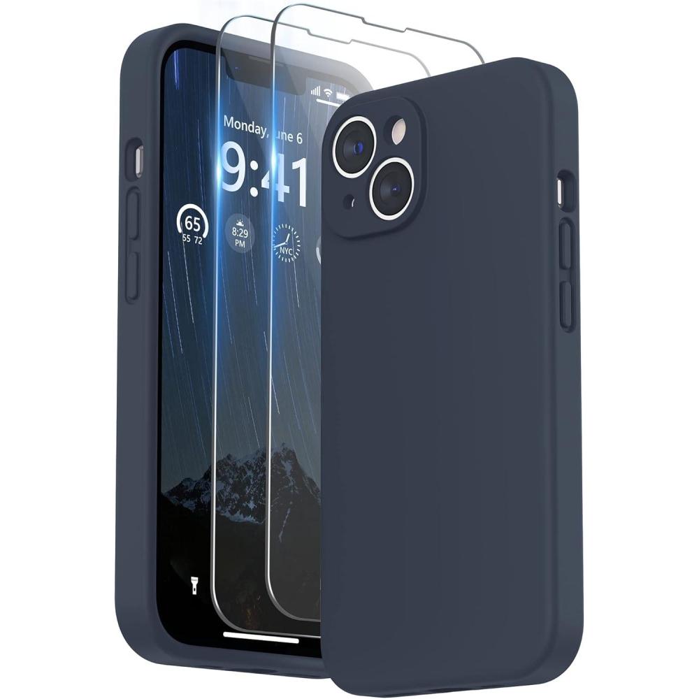 imageSURPHY Compatible with iPhone 14 Case with Screen Protector Camera Protection ampamp Soft Microfiber Lining Liquid Silicone Phone Case 61 inch 2022 RedMidnight Blue