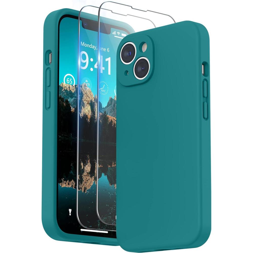 imageSURPHY Compatible with iPhone 14 Case with Screen Protector Camera Protection ampamp Soft Microfiber Lining Liquid Silicone Phone Case 61 inch 2022 RedTeal Blue