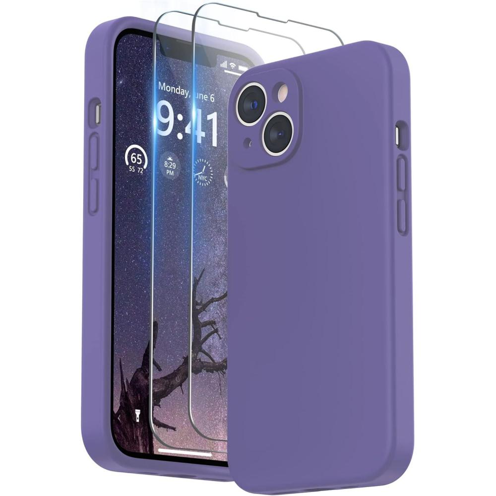 imageSURPHY Compatible with iPhone 14 Case with Screen Protector Camera Protection ampamp Soft Microfiber Lining Liquid Silicone Phone Case 61 inch 2022 RedIris Purple