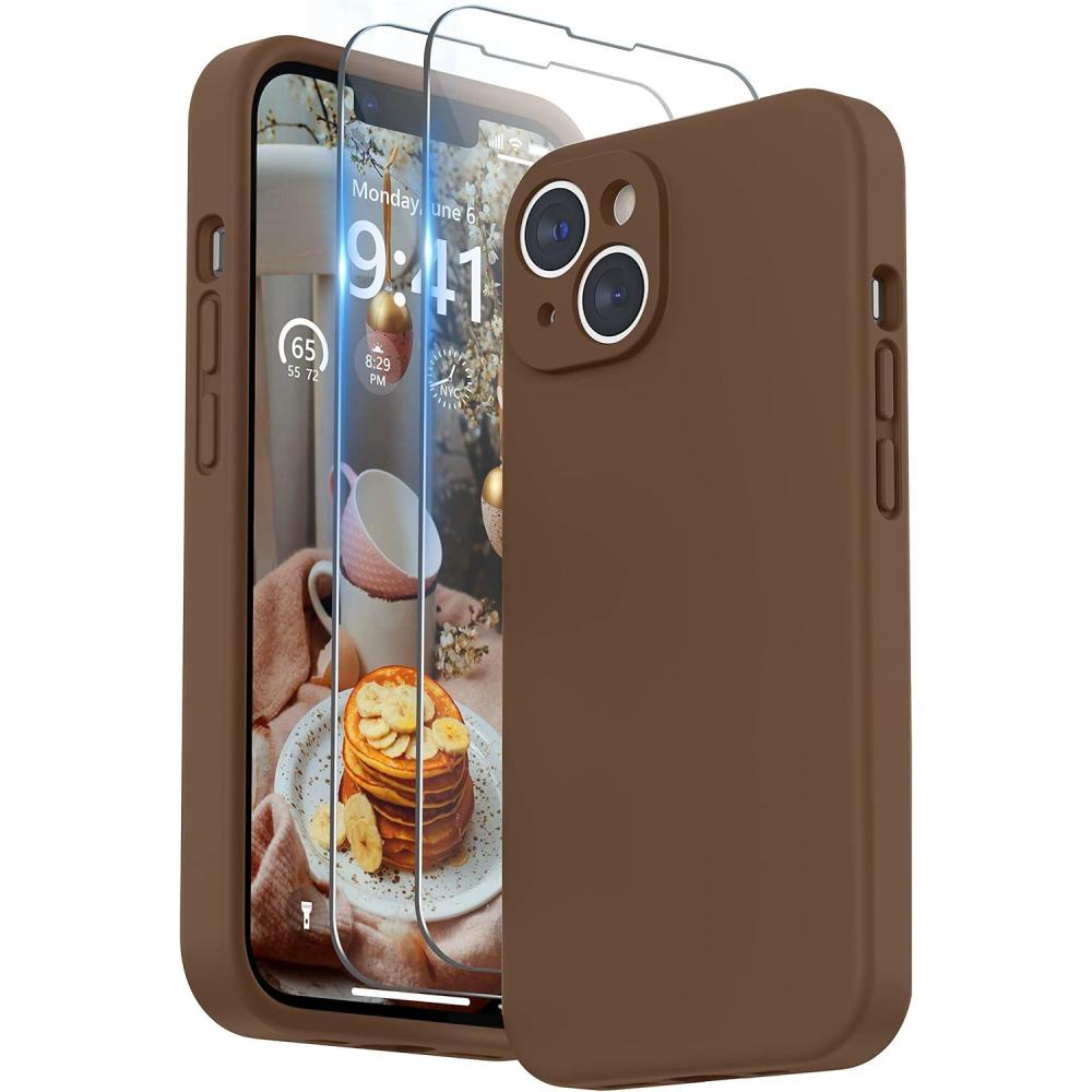 imageSURPHY Compatible with iPhone 14 Case with Screen Protector Camera Protection ampamp Soft Microfiber Lining Liquid Silicone Phone Case 61 inch 2022 RedBrown