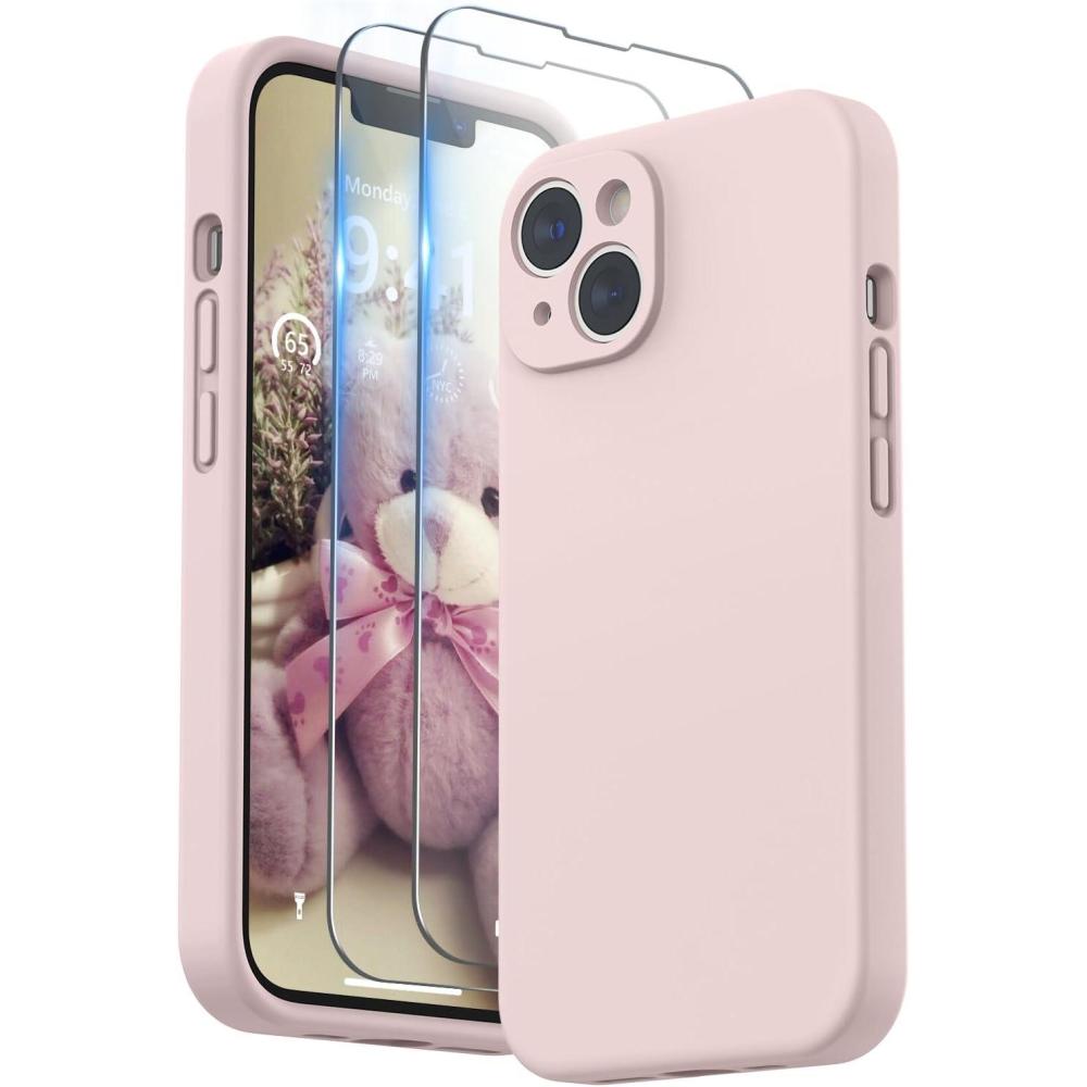 imageSURPHY Compatible with iPhone 14 Case with Screen Protector Camera Protection ampamp Soft Microfiber Lining Liquid Silicone Phone Case 61 inch 2022 RedPink Sand