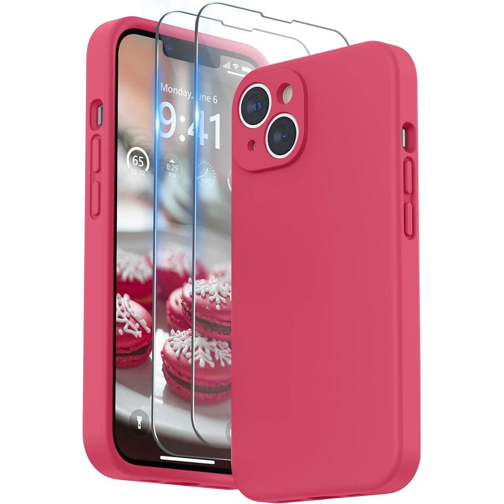 imageSURPHY Compatible with iPhone 14 Case with Screen Protector Camera Protection ampamp Soft Microfiber Lining Liquid Silicone Phone Case 61 inch 2022 RedHibiscus