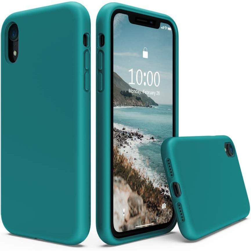 imageSURPHY Compatible with iPhone XR Case Thickened Liquid Silicone Phone Case with Microfiber Lining for iPhone XR 61 inches RedTeal Blue