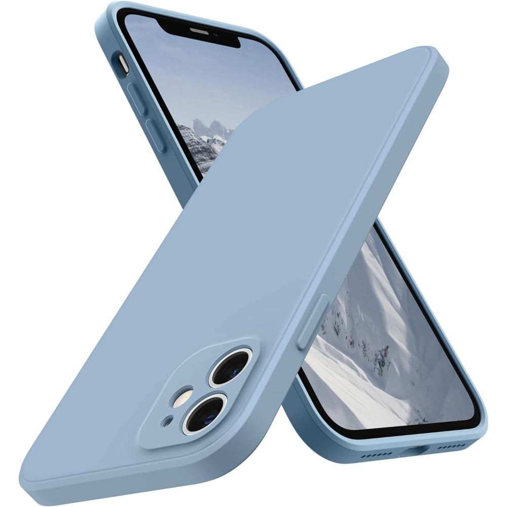 imageSURPHY Design for iPhone 11 Case with Camera Protection Straight Edge Slim Design Liquid Silicone Phone Case for iPhone 11 61 inches Sunflower YellowBlue Fog