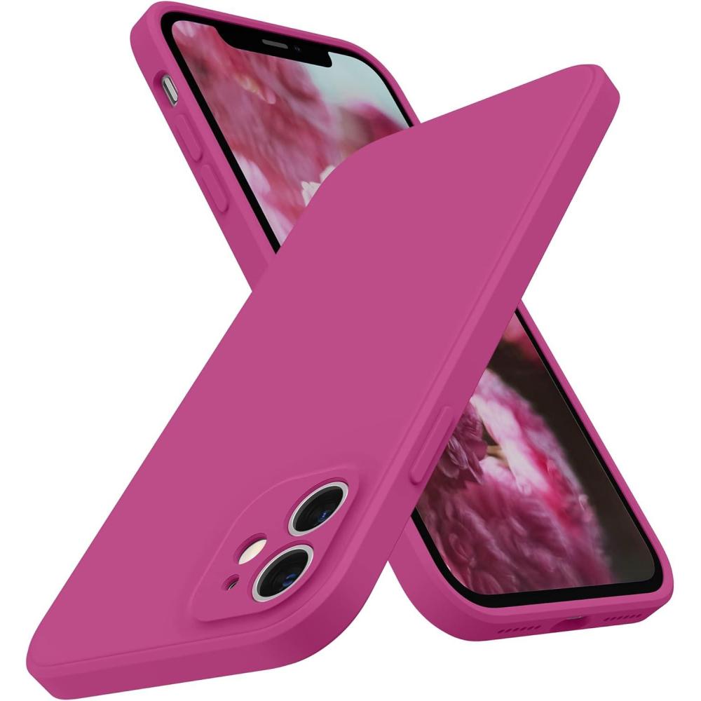 imageSURPHY Design for iPhone 11 Case with Camera Protection Straight Edge Slim Design Liquid Silicone Phone Case for iPhone 11 61 inches Sunflower YellowHot Pink