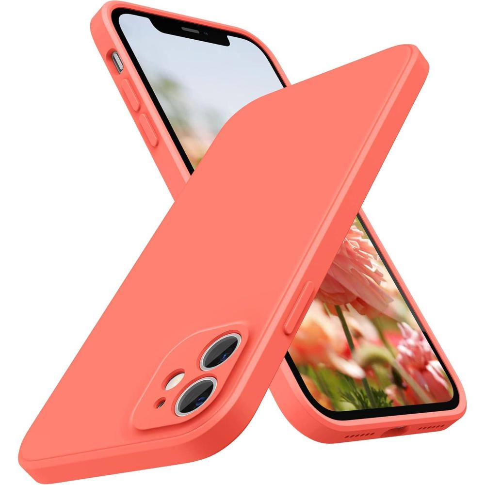 imageSURPHY Design for iPhone 11 Case with Camera Protection Straight Edge Slim Design Liquid Silicone Phone Case for iPhone 11 61 inches Sunflower YellowPink Citrus