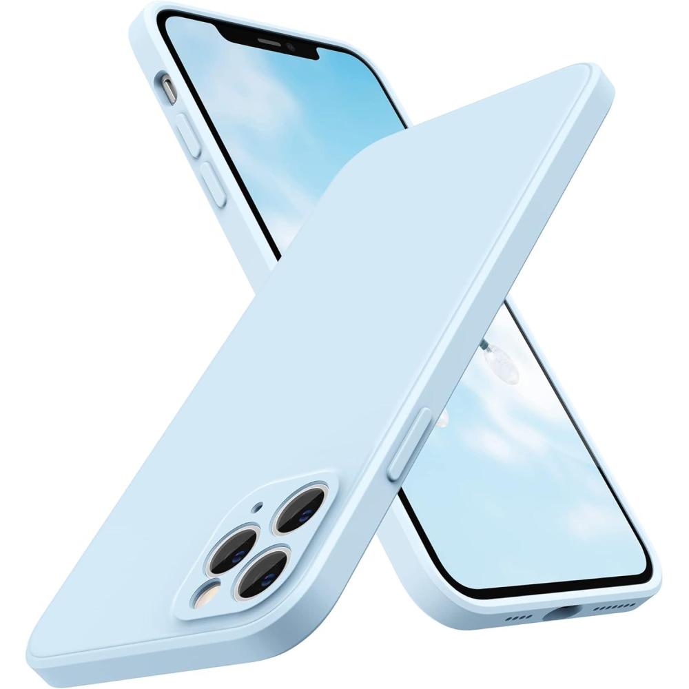 imageSURPHY Design for iPhone 11 Pro Max Case with Camera Protection Straight Edge Design Liquid Silicone Slim Case Light PinkCloud Blue