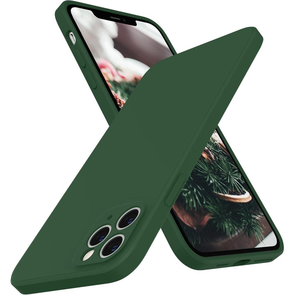 imageSURPHY Design for iPhone 11 Pro Max Case with Camera Protection Straight Edge Design Liquid Silicone Slim Case Light PinkClover Green