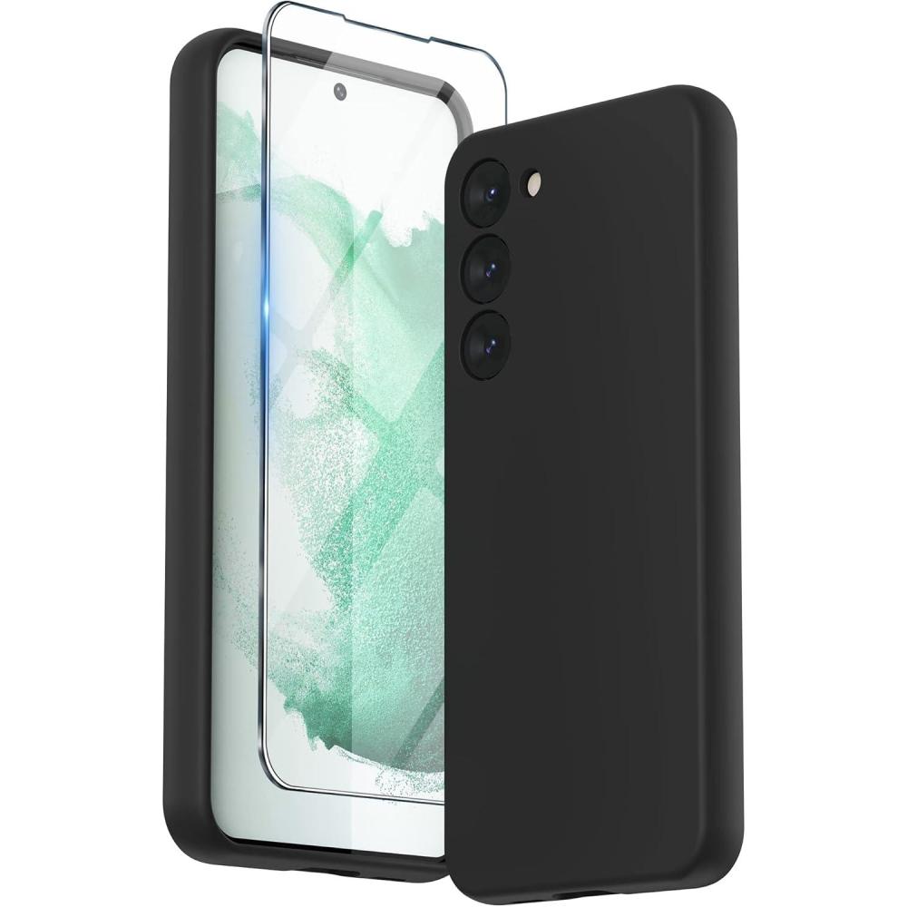 imageSURPHY Designed for Galaxy S23 Case with Screen Protector 61 inches Camera Protection ampamp Soft Microfiber Lining Liquid Silicone Phone Case for S23 2023 Released Black