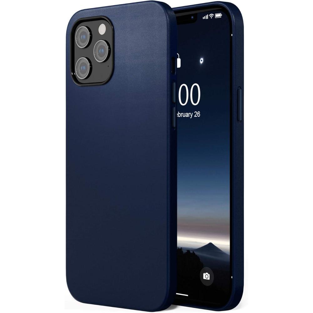 imageSURPHY Designed for iPhone 12 Pro Max Case 67 inch Premium Faux Leather Phone Case with Metallic Buttons ampamp Microfiber Lining Compatible with iPhone 12 Pro Max BrownMidnight Blue