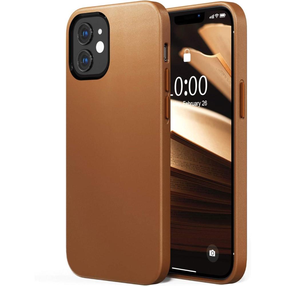 imageSURPHY Designed for iPhone 12 case and iPhone 12 Pro case Premium Faux Leather Phone Case with Metallic Buttons ampamp Microfiber Lining for iPhone 12 ampamp 12 Pro 61 inches 2020 BrownBrown