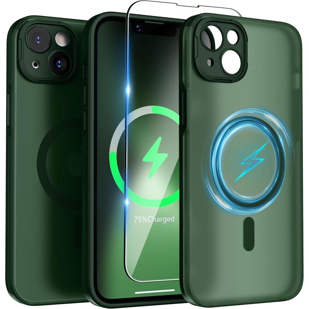 imageSURPHY Designed for iPhone 14 Case Compatible with MagSafe 61 inch 2022 with Screen Protector ampamp Camera Protector Translucent Matte Phone Case Green