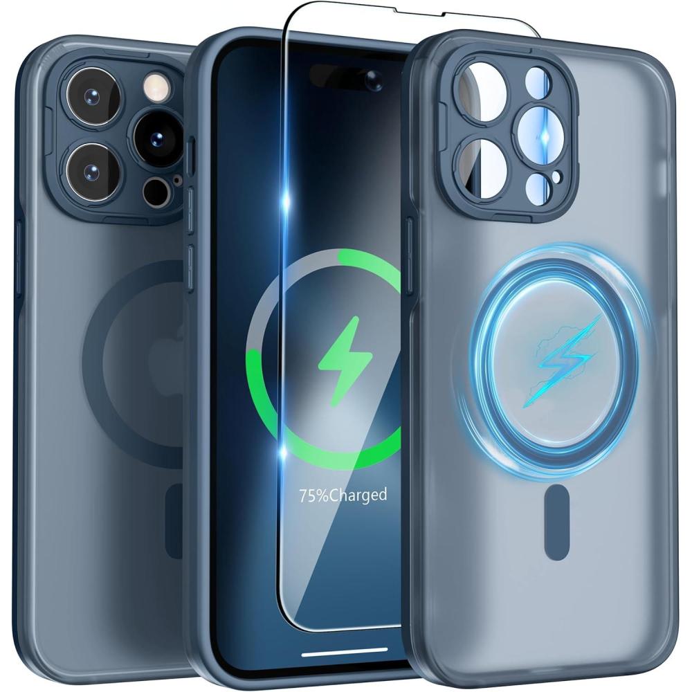 imageSURPHY Designed for iPhone 14 Pro Case Compatible with MagSafe 61 inch 2022 with Screen Protector ampamp Camera Protector Translucent Matte Phone Case BlackBlue