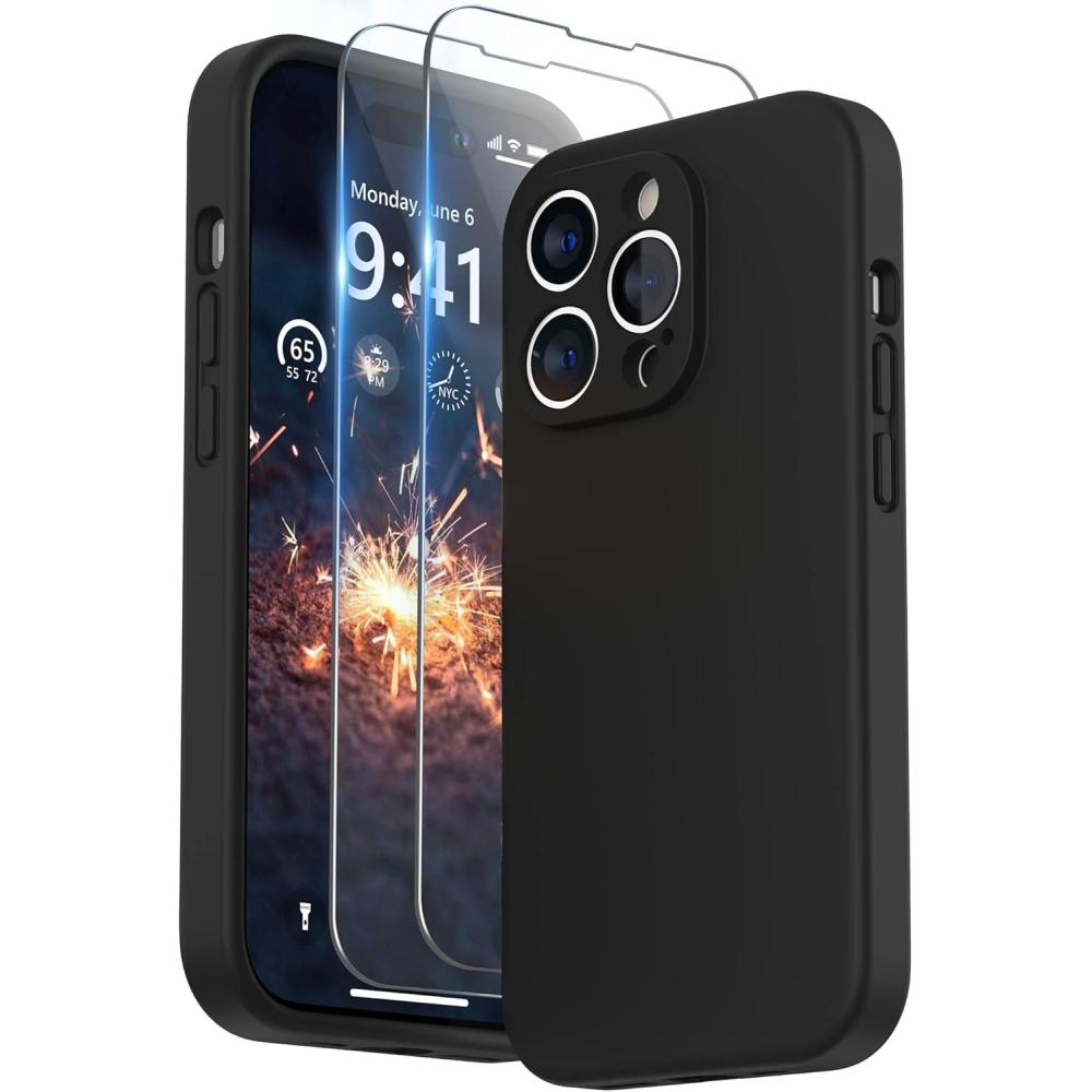 imageSURPHY Designed for iPhone 14 Pro Case with Screen Protector Camera Protection ampamp Soft Microfiber Lining Liquid Silicone Phone Case Cloud BlueBlack